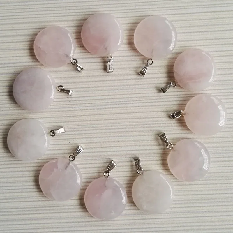 Wholesale natural pink crystal round stone pendants charms Pendant for Necklace 12pcs/lot Free