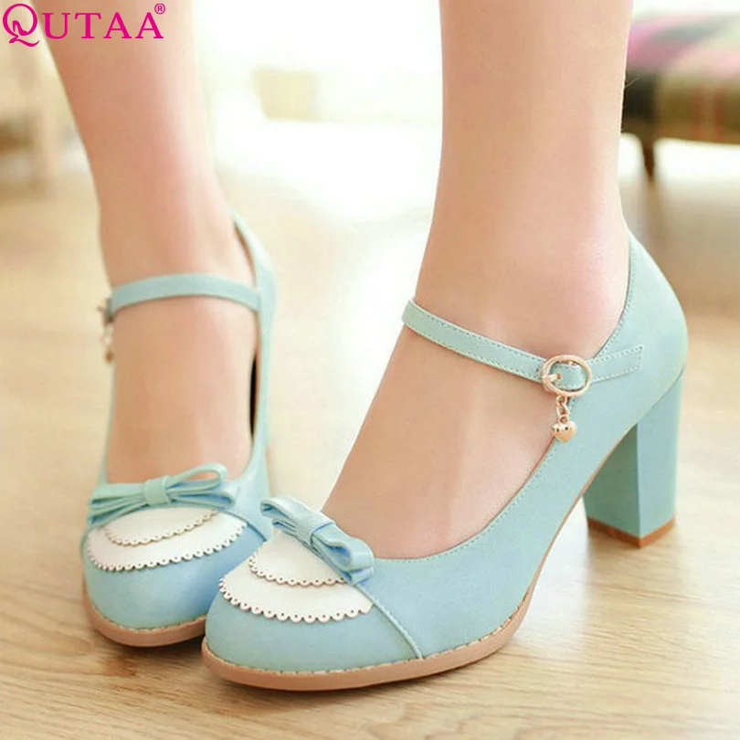 

QUTAA Fashion Ladies Pu Leather Platform Women Pumps Dress Shoes Sexy High Heel Shoes Women's Wedding Shoes Size 34-45