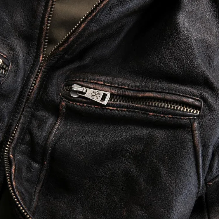 Винтажная мужская куртка из натуральной кожи, черная кожаная мотоциклетная куртка, Мужская куртка из натуральной коровьей кожи, Мужская ветровка из натуральной кожи
