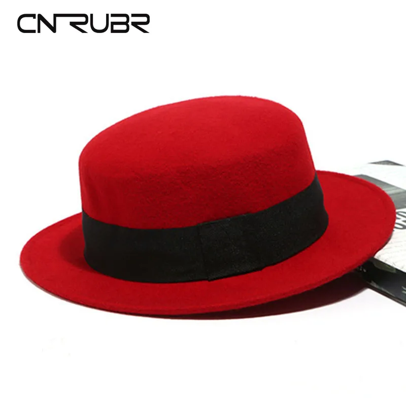 CN RUBR British Retro Flat Hat Brim Women Hat Solid Wool Visor Cap 5