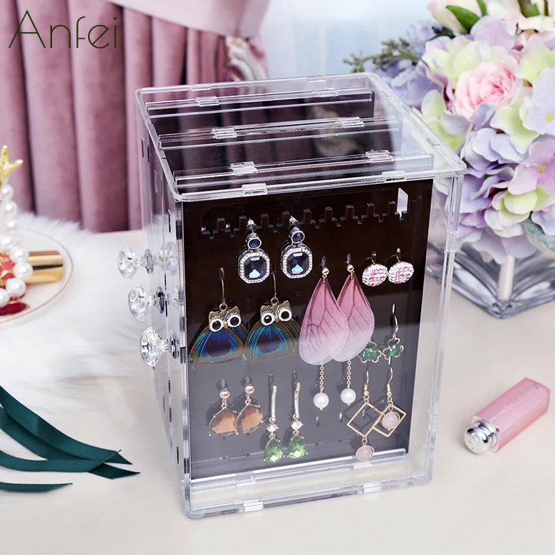  ANFEI New Transparent Crystal Jewelry Plastic PS Showing Shelf Necklace Bracelet Rack Earrings Hang