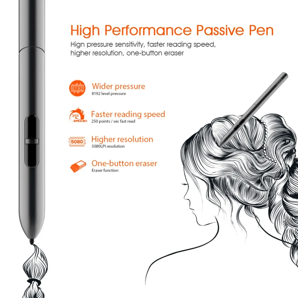 VEIKK P001 Drawing Tablet Pen Battery-Free 8192 Levels Pressure Passive Stylus for Graphics Tablet S640 and A30 - Image 3