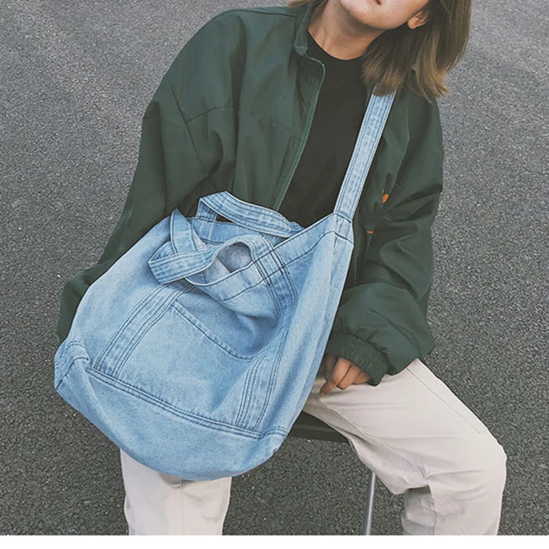 Women Shoulder Bag Large Capacity Cowboy Denim Jeans Tote Crossbody Bags Casual Shopping Shopper Bag Fashion Beach Handbags