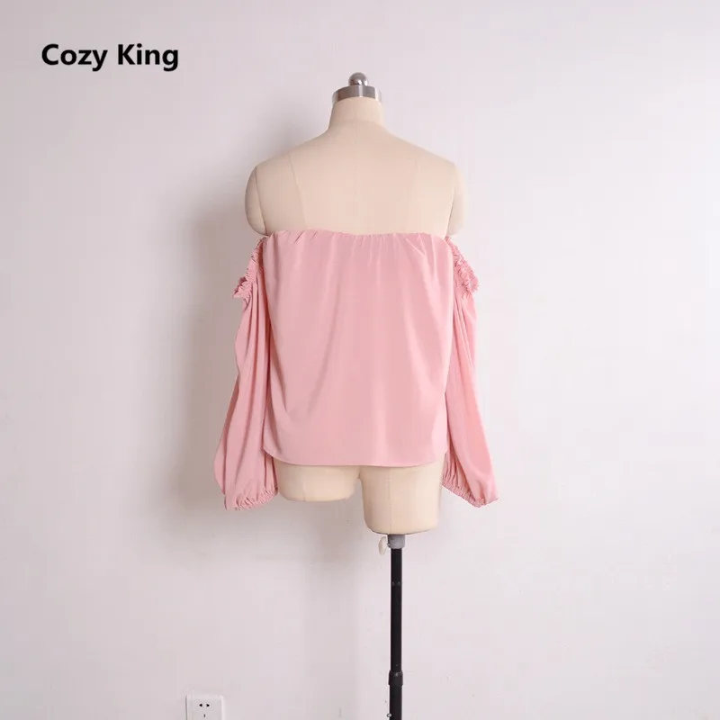 Cozy King women t-shirt 2018 summer hot new women's sexy word collar tube top lantern sleeves long-sleeved shirt chiffon t-shirt Tops