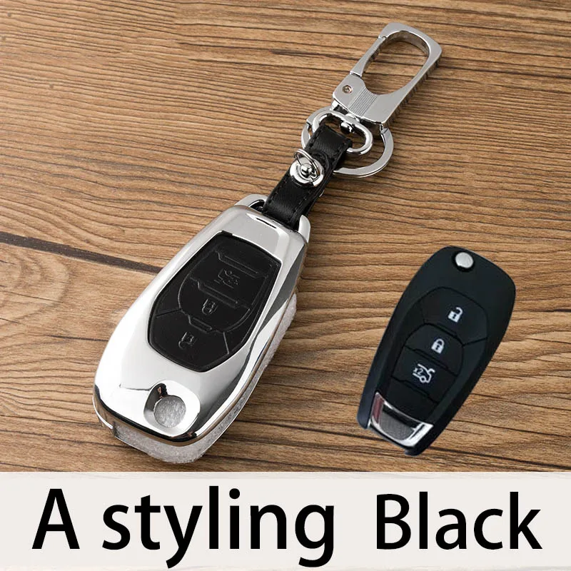 Цинковый сплав+ Кожаный Автомобильный ключ дистанционного крышка чехол для Chevrolet Cruze Malibu XL TRAX Equinox Camaro Volt Sail Limited - Название цвета: A Styling Black