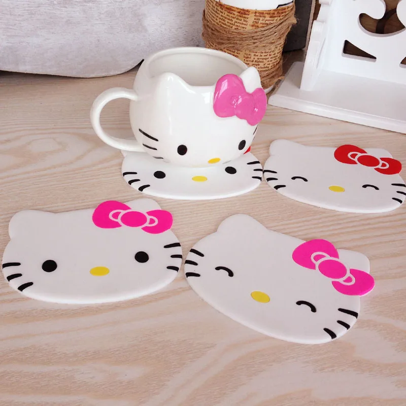 

1PC Hello kitty Silicone Cup Pads Dining Table Placemat Coaster Kitchen Table Accessories Mat Cup Bar Mug Dropshipping HB