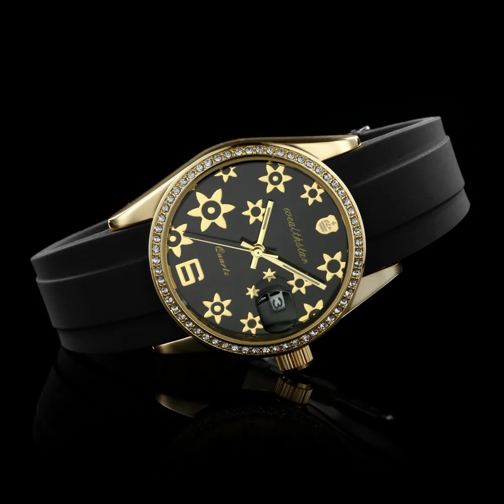 

2018 Wealthstar Top Brand Women Fashion Sports Quartz Watches Auto Date Movement Silicone Strap Luxury Rhinestone Case Watches