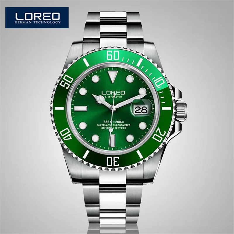 

LOREO Auto Date Complete Calendar Stainless Steel Band Men Automatic Mechanical Watch Analog Wrist Watches Christmas Gift AB2284