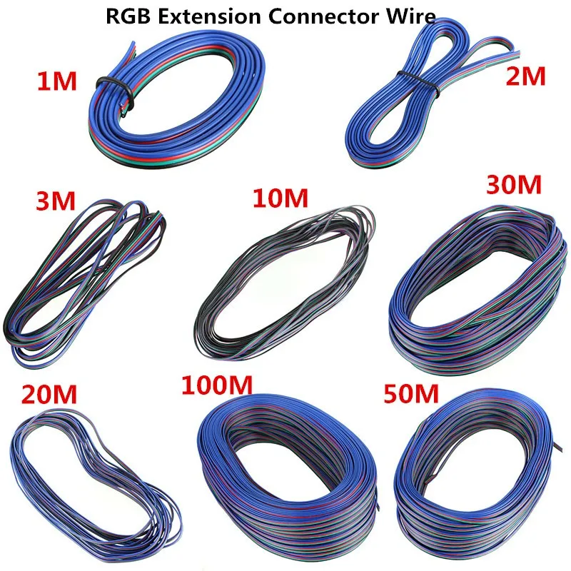 1 м 2 3 10 20 30 50 100/лот 4-контактный удлинитель RGB + черный провод Соединительный кабель