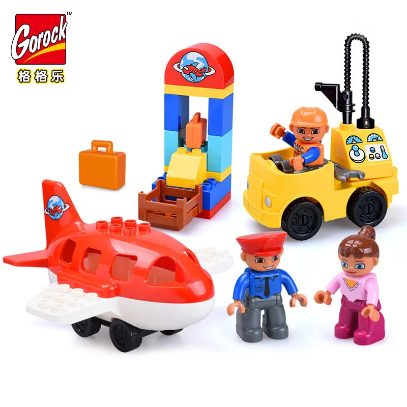 

GOROCK 37pcs Town Busy Airport Conductor Red Airplane Building Blocks Bricks Compatible Legoings Duploe Sets Toys For Children