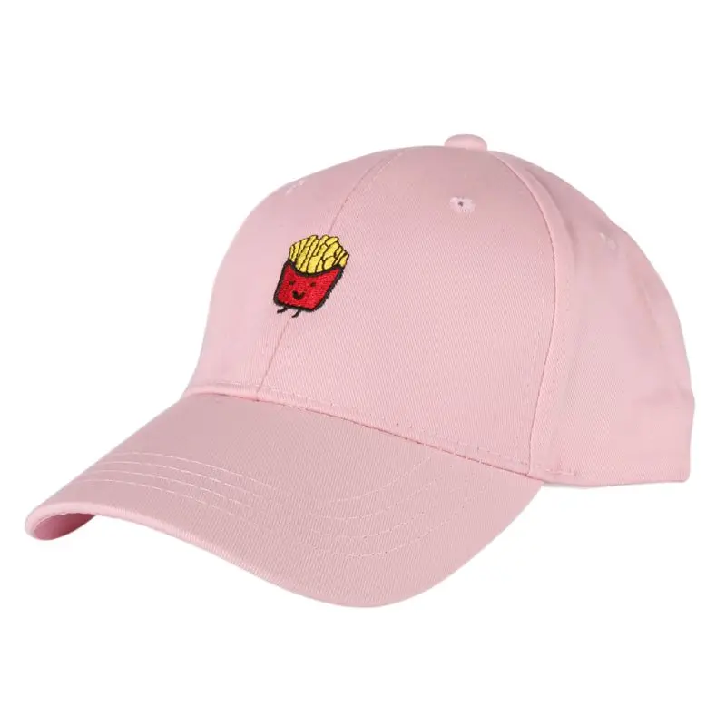 

Cute French Fries Embroidery Baseball Cap Women Men Hip Hop Curved Snapback Trucker Hat Summer Cap Black White Pink Blue