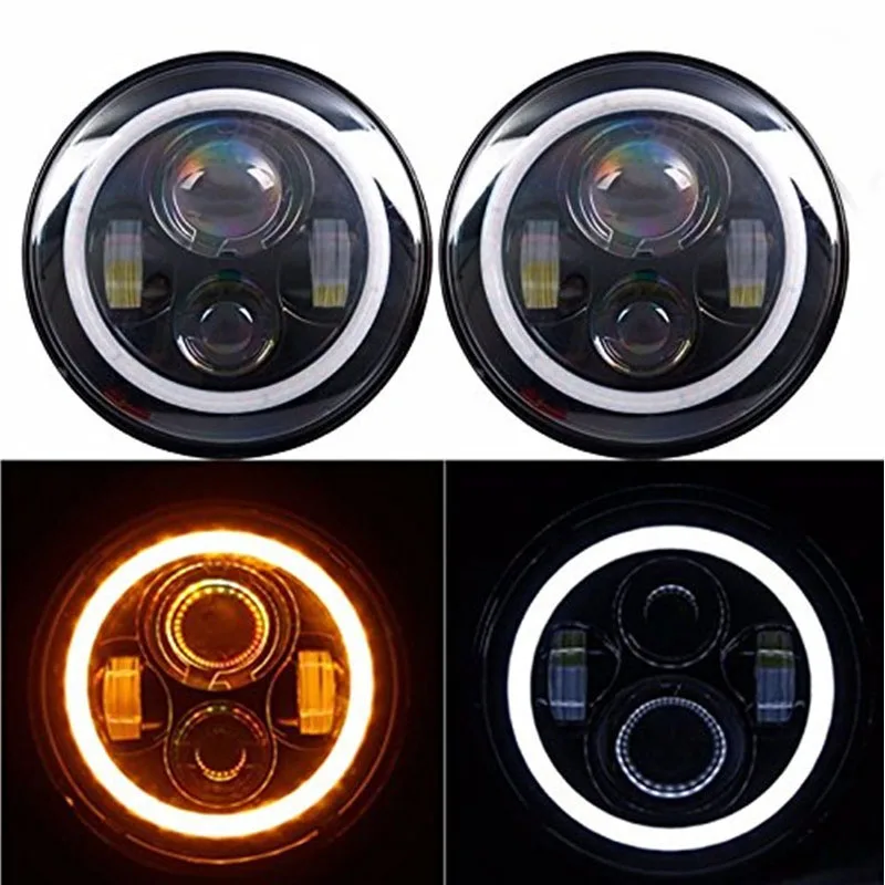 Круглый светодиодный фары Белый Halo Ring Angel Eyes Янтарный указатель поворота для Jeep