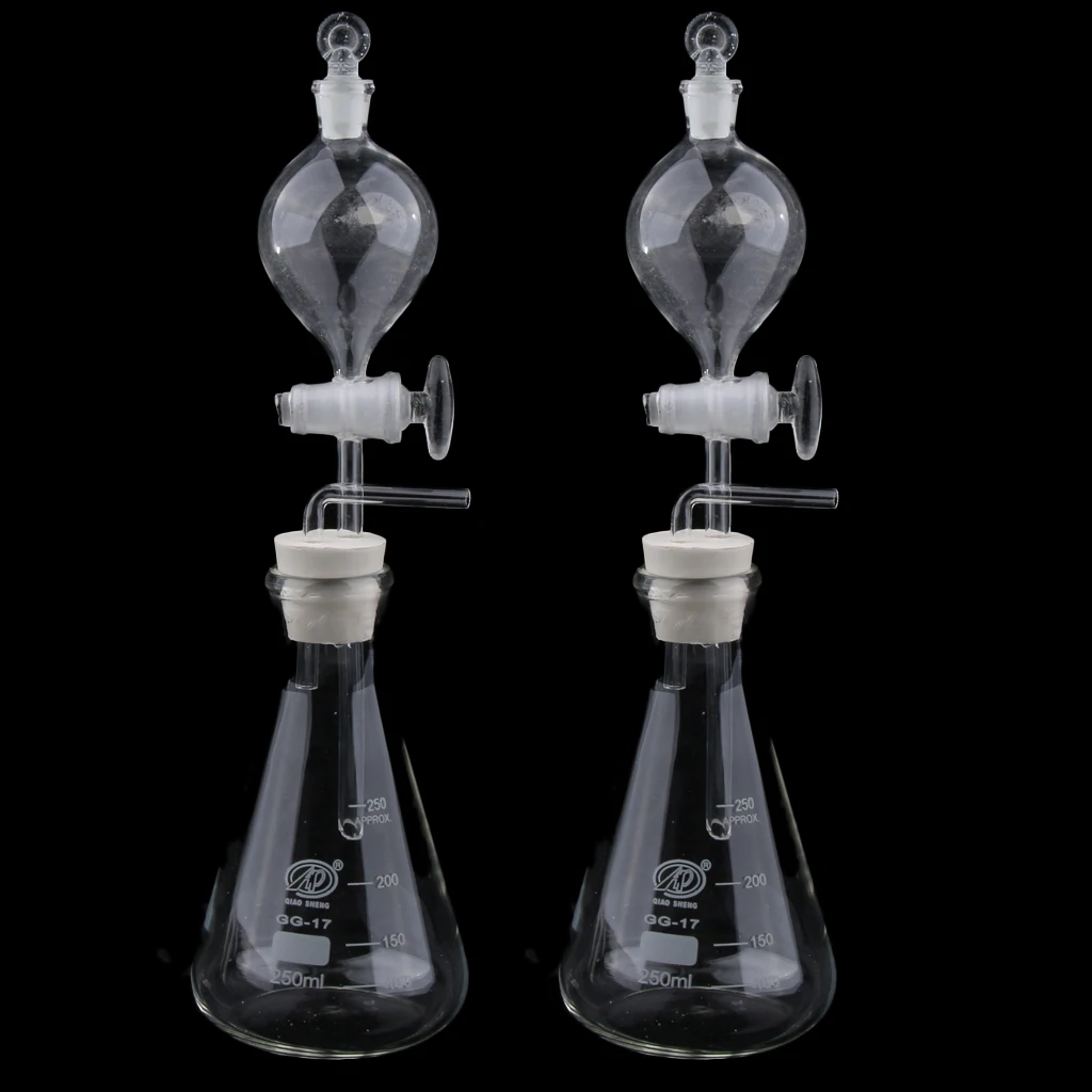 2x Conical Flask, Separating Funnel and Stopper, Lab Gas Generator