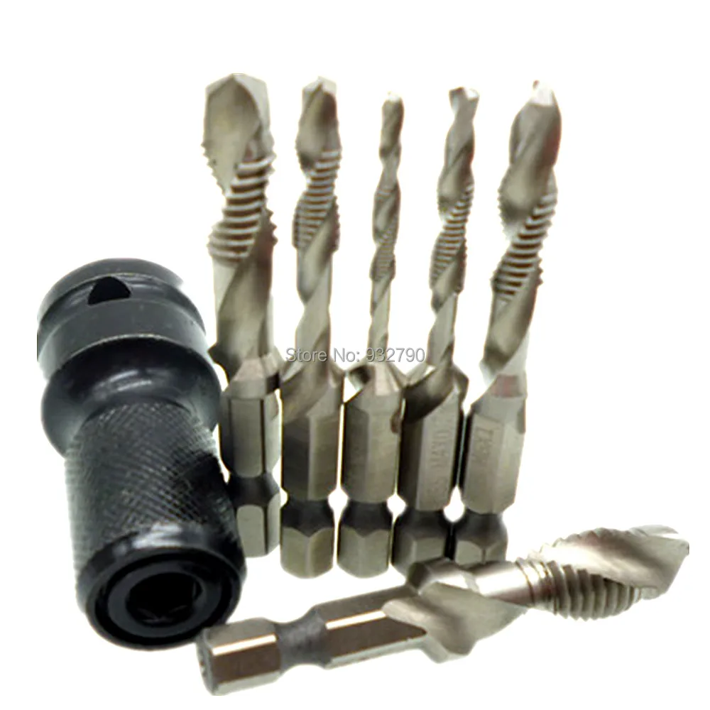 6pcs Combination Drill HSS Tap Bit M3-M10 Metric Drill Tap Countersink Deburr