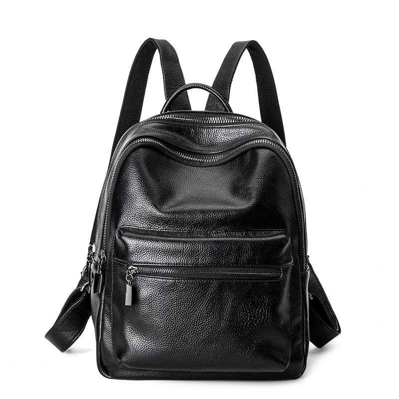 Black Backpack Women Genuine Leather Backpack School Bags Lady Fashion Travel Shoulder Bag ...