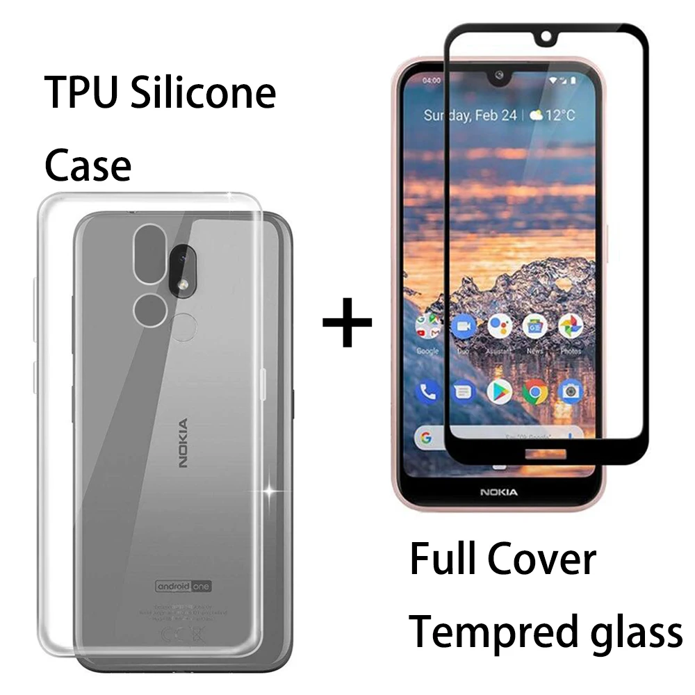 

TPU Transparent Cover Case For Nokia 3.2 2.5D 9H Full Cover Tempered Glass Full LCD Screen Protector For Nokia 4.2