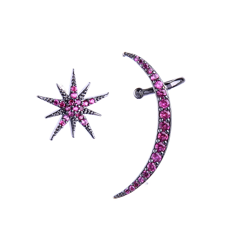 KISS ME двухцветные серьги-гвоздики с Луной и звездами для женщин, двойной тип, уникальные циркониевые клипсы и клипсы, новые модные аксессуары