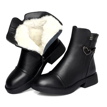 

2019 New Winter Snow Boots Fashion Shoes Woman Genuine Leather Boots Women Snow Shoes low-heel Comfort Warm Wool Women Boots
