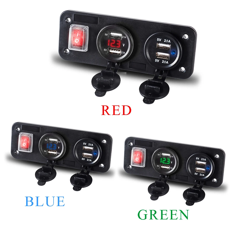 

4 USB 12V-30V Car Cigarette Lighter Socket Car Charger Voltmeter with Switch Panel 4.2A Charging for Phones/Car/Boat/Motorcycle