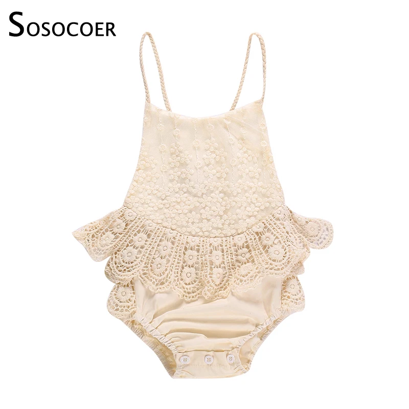 

SOSOCOER Baby Romper Baby Bodysuit Lace New Born Baby Clothes Newborn Infant Jumpsuits Baby Girl Clothes Girl Bodysuits Beige