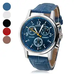 Мода кварцевые аналоговые Мужчины часы искусственного кожаный ремешок аналоговые кварцевые арабскими цифрами наручные часы женские Relogio