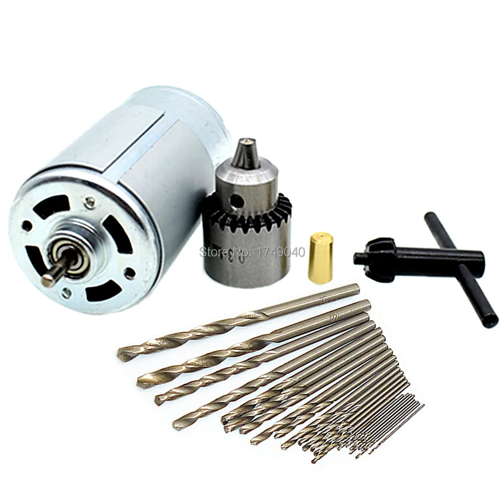 25pc Drill Bit Micro Geared Tapered Drill Chuck 0.3 4mm Mini 555 Motor 6V 15V DC Chuck Key 3