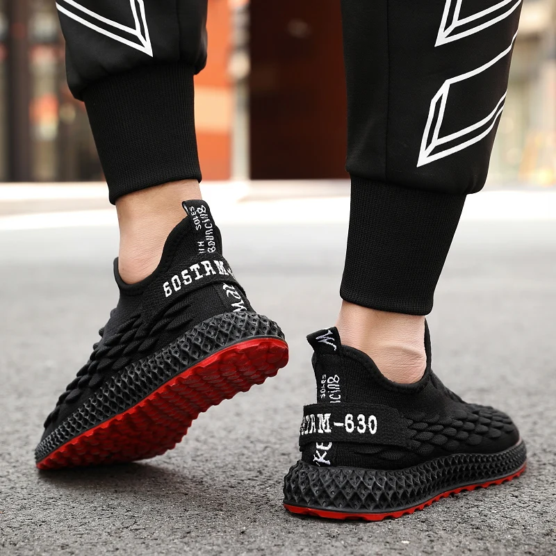 Breathable Running Shoes For Man Mesh Slip On Sneakers Shoes Lace Up Men Jogging Shoes Outdoor Sneakers Casual Sports Black Red