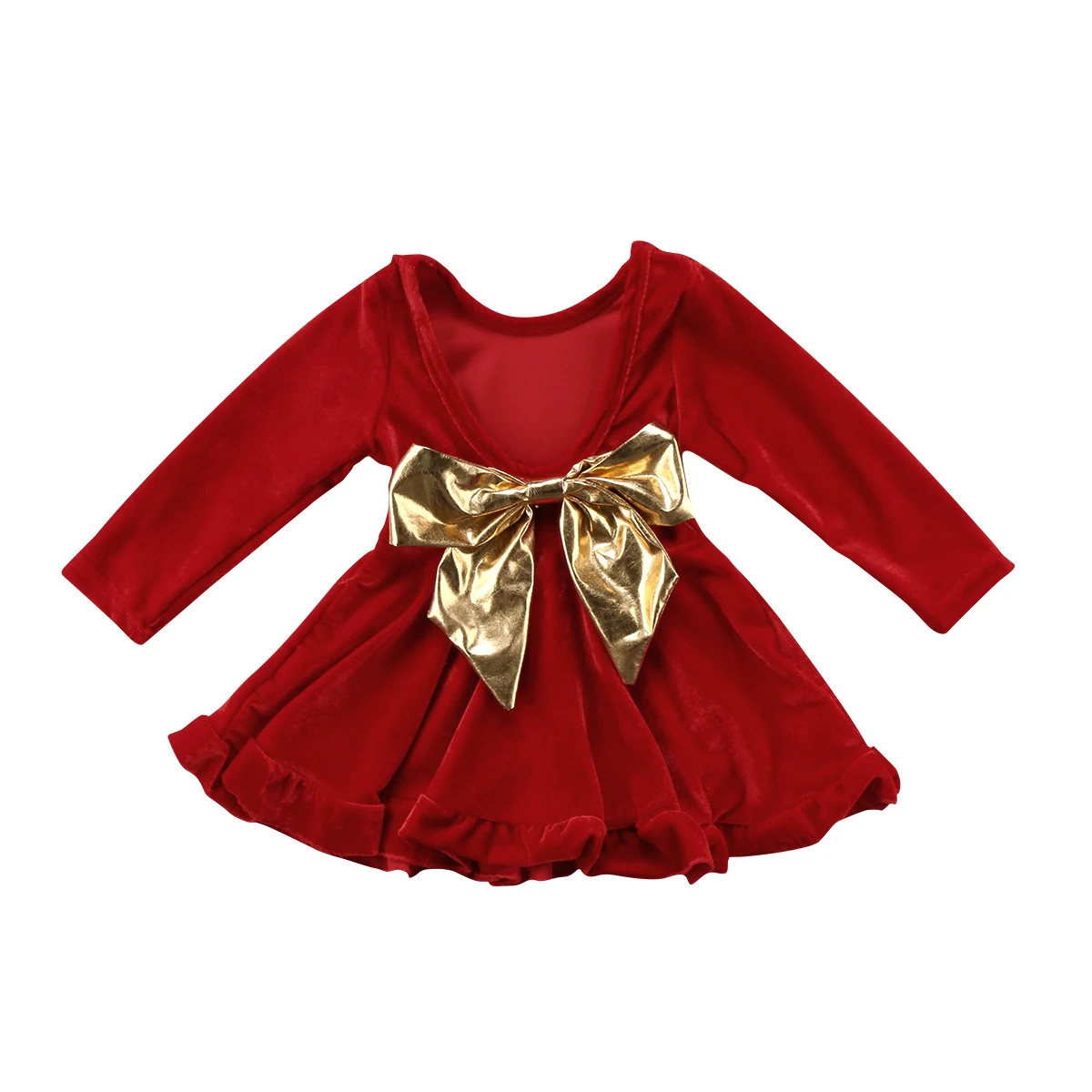 Pretty Baby Girls Red Velvet Princess Dress Bow Knot Long Sleeve Backless Party Wedding | Детская одежда и обувь