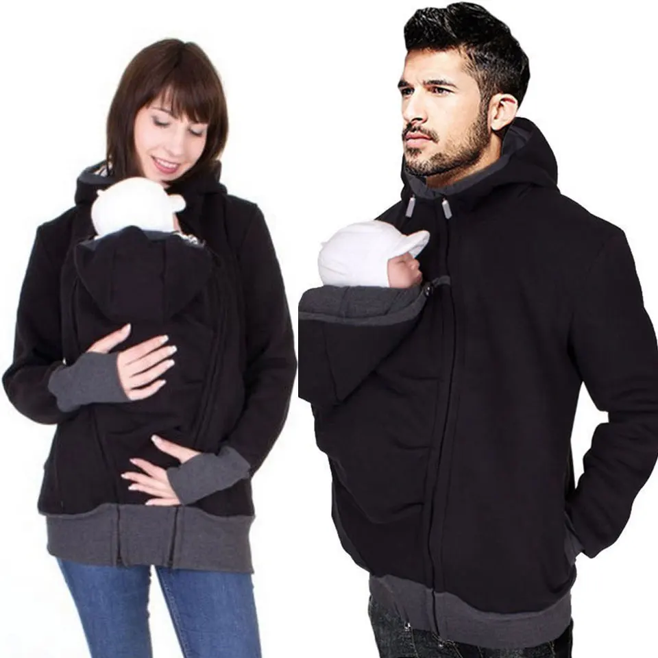 mom and baby hoodie carrier