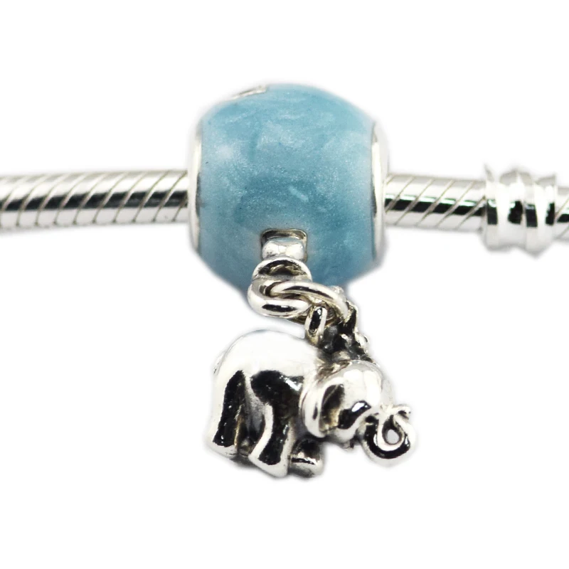 

CKK 925 Sterling Silver Jewelry Elephant & Blue balloon Dangle Charm Beads Fits Bracelets For Jewelry Making