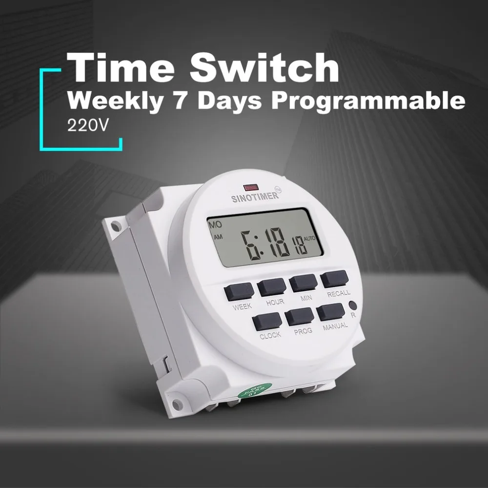 SINOTIMER AC 220V Weekly 7 Days Programmable Digital Time Switch Power Energy Meters Relay Timer Control Din Rail Mount