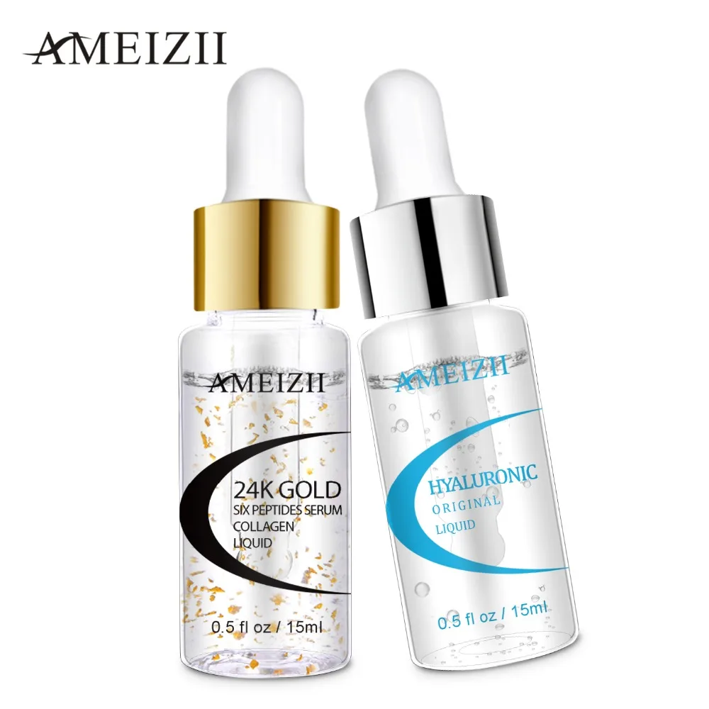 

AMEIZII 24K Gold Six Peptides Serum +Hyaluronic Acid Serum Anti Wrinkle Collagen Whitening Face Cream Skin Care Firming Essence
