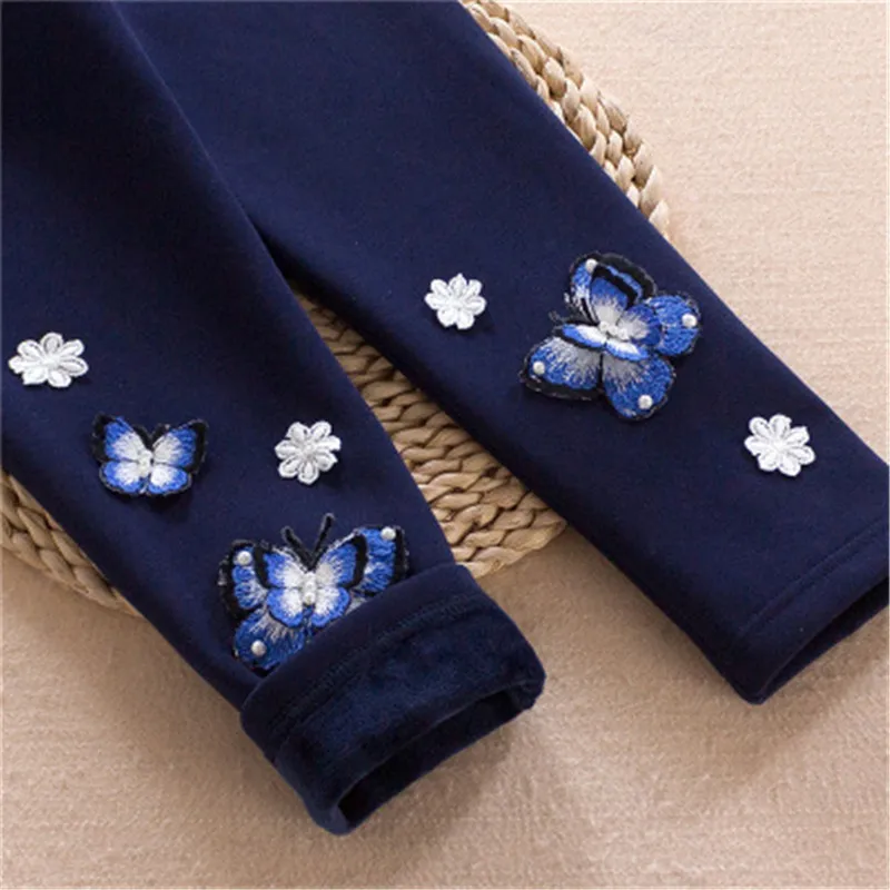 Winter Kids Warm Leggings Butterfly Design Pencil Pant Children Thicken Wool Trousers Toddler Girl Leggins A3042