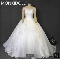 Реальное изображение 2017 бальное платье с открытыми плечами пикантное свадебное платье Милая Шея Принцесса Пышные свадебные платья с