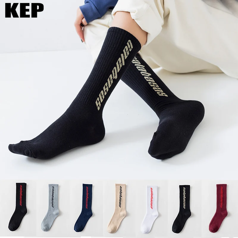 

KEP Fashion Street Trend Letters Combed Cotton Women's Socks Creative Hip Hop Long Socks Unisex Men Crew Soft Casual Style Gifts