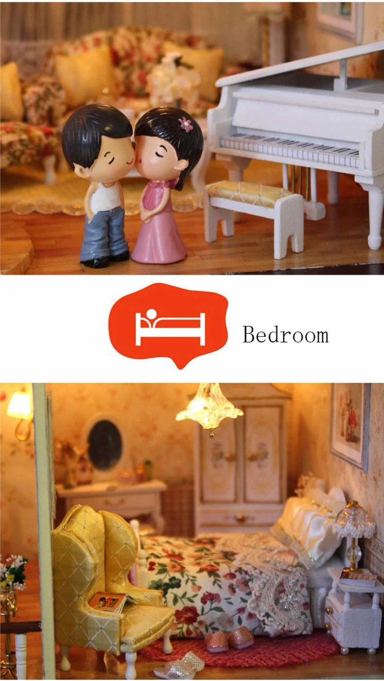 A010 Большой diy деревянный кукольный домик вилла для кукол дом(музыка и светодио дный огни) миниатюры для украшения Миниатюрная модель игрушки