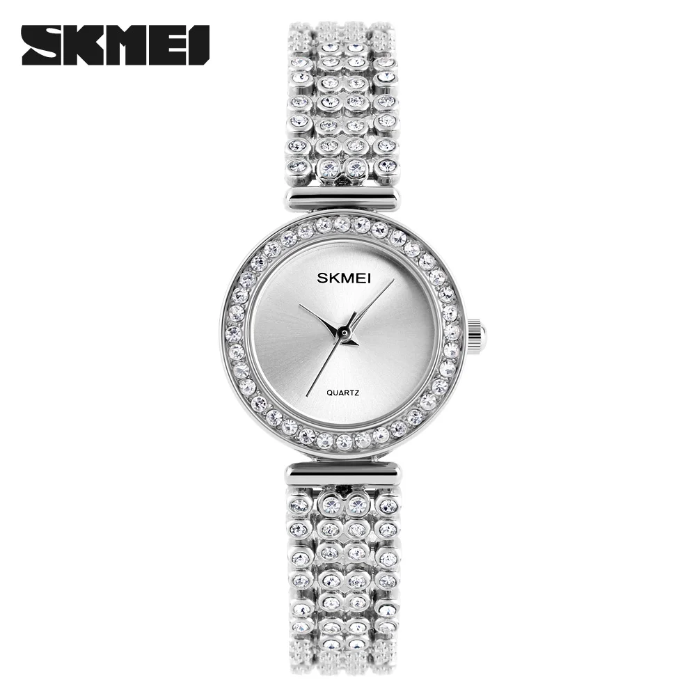 

Skmei 1224 Women Quartz Wristwatches Luxury Rhinestones Watches Lady Dress Silver Fashion Watch Waterproof Relogio Feminino