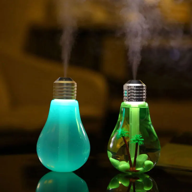 

7 color Led bulbs shape lamp with plant baby sleeping night light Diffuser USB rechargeable Humidifier for Office Bedroom GiC