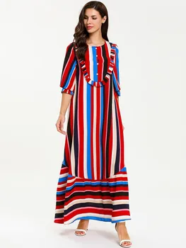 

2019 Fashion Women Summer Dress O Neck Half Sleeve Patchwork Striped Dress Plus Size 4XL Long Maxi Dress Vestidos mujer