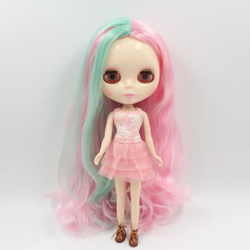 Обнаженная фабрика Blyth кукольные серии № 1017/4006 смесь розового и зеленого цвета волосы без челки из белой кожи BJD
