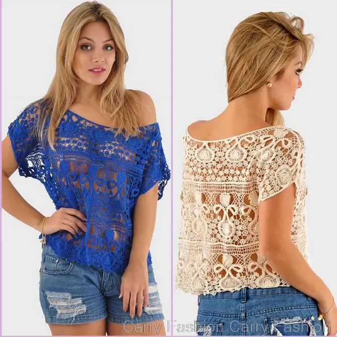 2017 الربيع الصيف النساء أزياء من الدانتل البلوزات الجوف خارج قمصان عارضة الأبيض الشيفون الاستوائية قمم Blusas Renda Roupas Femininas