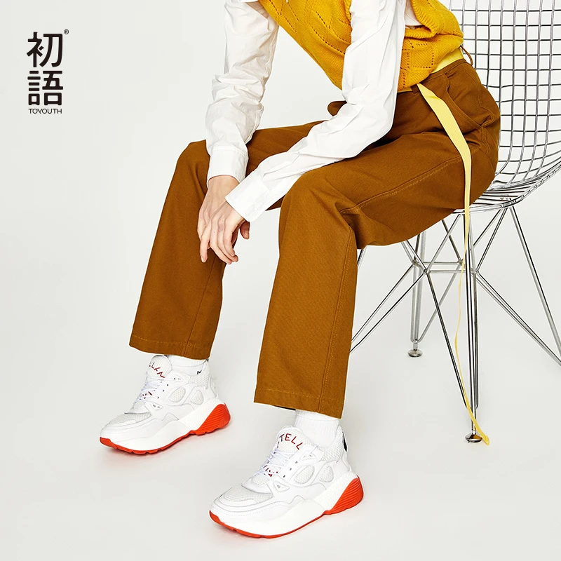 

Toyouth High Street Wide Leg Pants 2019 Autumn Fashion Solid Trousers Women Loose Mid-Waist Pantalon Mujer All-Match Black Pants