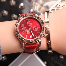 Fashion Women Calendar Rose Gold Quartz Watch Luxury Brand GUOU Six-pin Retro Big Dial Female Multifunction Waterproof Clock