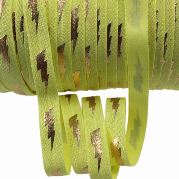 2 Colors 5/8" gold foil lightning bolts fold over elastic foe ribbon
