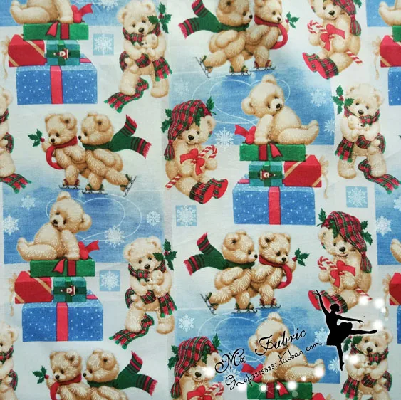 100*110 см веселый рождественский медведь ткань Лоскутная набивная хлопковая ткань для ткани детский матрас, домашний текстиль