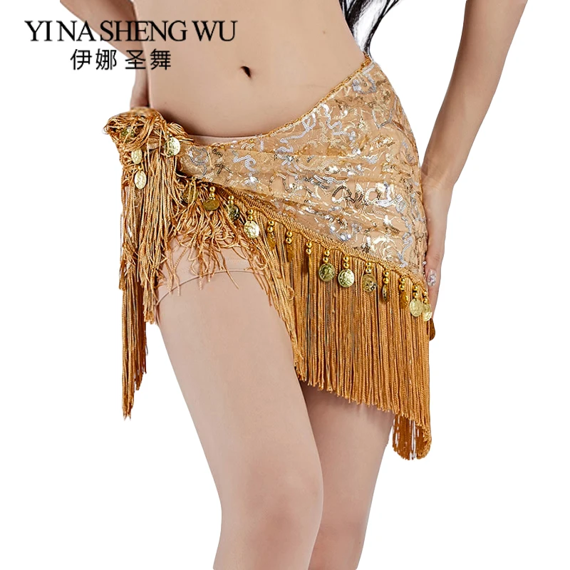 

Belly Dance Fringe Sequins Waist Chain Hip Scarf Dance Accessories Dense Fringes Sequins Triangle Mermaid Belt For Belly Dancing