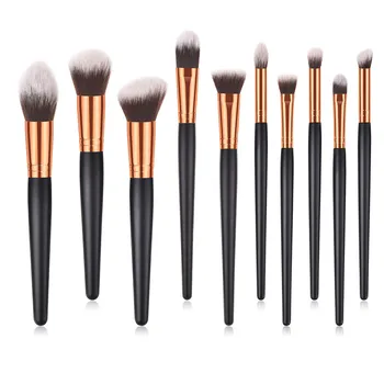 

Pro 10 PCS Facial Makeup Brush Kit Soft Synthetic Hair wood handle Brushes Eyeshadow Eyebrow Foundation Make Up Cosmetics Tool
