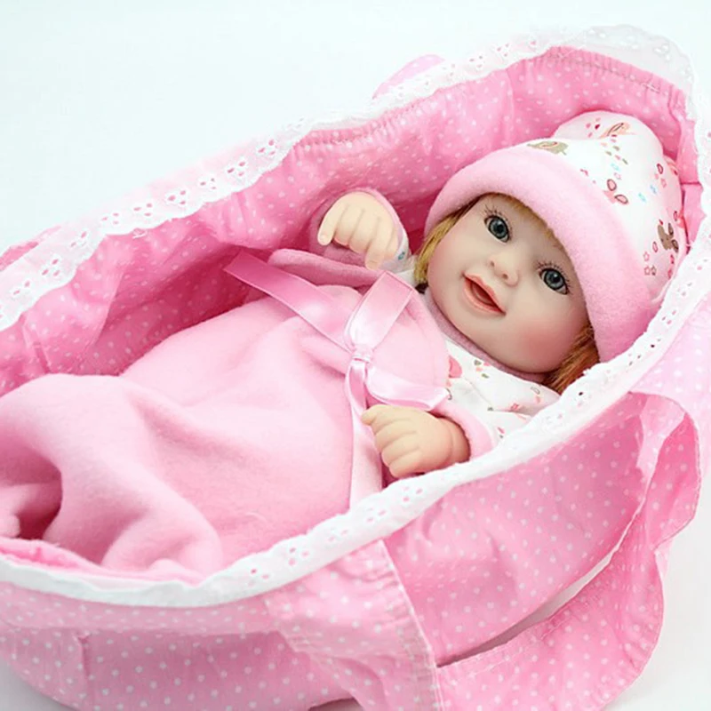 

25CM Full Silicone Vinyl Doll Reborn dolls for Girls Soft Lifelike Body Doll Mini Reborn Basket Set Toys for Girls