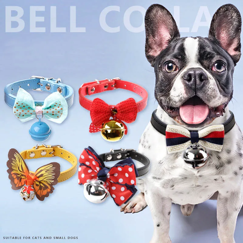 Buy Dog Collar With Bell Bow PU Dog Cat Pets Collars