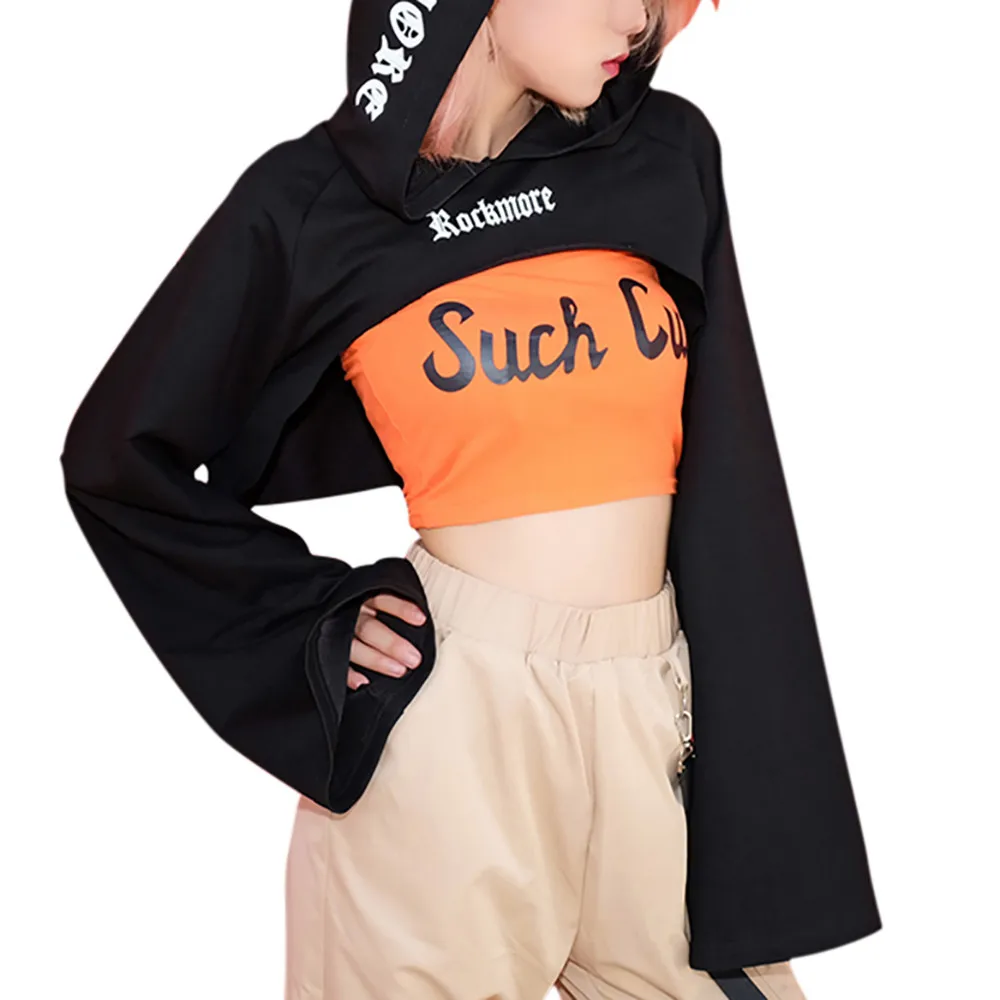 Harajuku Sweatshirt Women Letter Crop Top Hoodies Streetwear Woman Clothes Kawaii Korean Cropped